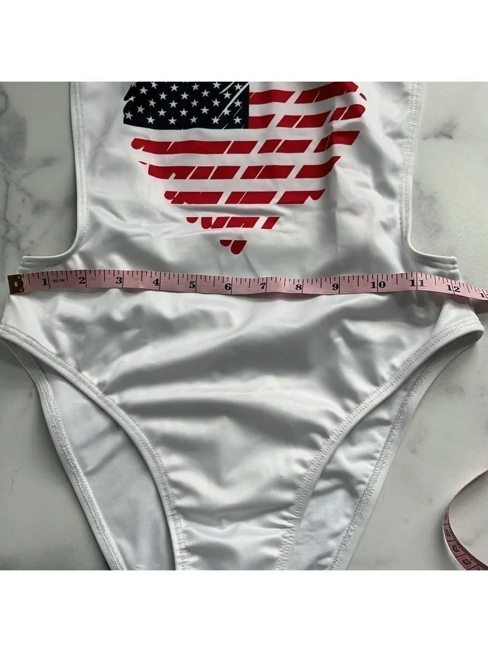 YMI US Flag Heart One Piece Swimsuit Bright White Size Small NWT